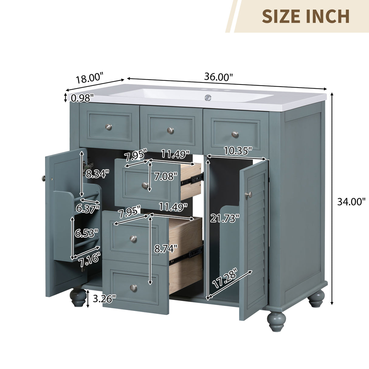 36 inch modern mirror cabinet with adjustable shelves, 2 soft closing doors, and 6 drawer storage cabinet door organizers - V.I.P Digital Presence