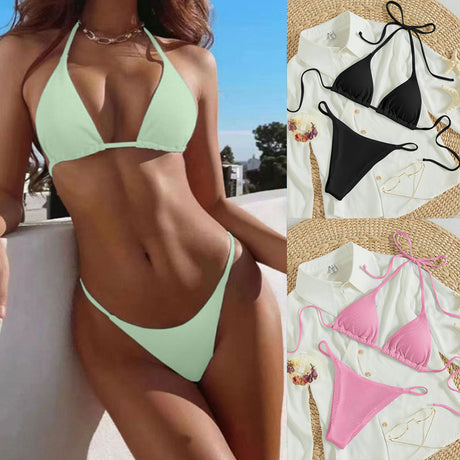 Hanging neck tie bikini multi-color three-point swimsuit hot spring swimsuit - V.I.P Digital Presence