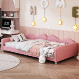 Twin size Upholstered Daybed, Sherpa Fabric Sofabed with Cloud-Shaped Backrest, No Box-spring Needed, Pink - V.I.P Digital Presence