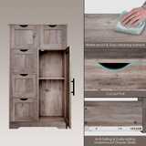 Bathroom Storage Cabinet with Storage 5 Drawers and 1 Door, Entryway Cabinet with Adjustable Shelf Grey - V.I.P Digital Presence