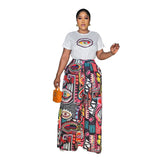 Printed Two-Piece Set Round Neck Short Sleeve Top Loose Comfortable Long Pants Wide Leg Pants Women's Clothing - V.I.P Digital Presence