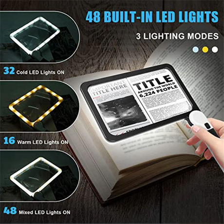 Full-Page 5X Magnifying Glass for Reading, Folding Lighted Magnifier with 48 LED Lights, Rectangular Handhold Magnifier - V.I.P Digital Presence