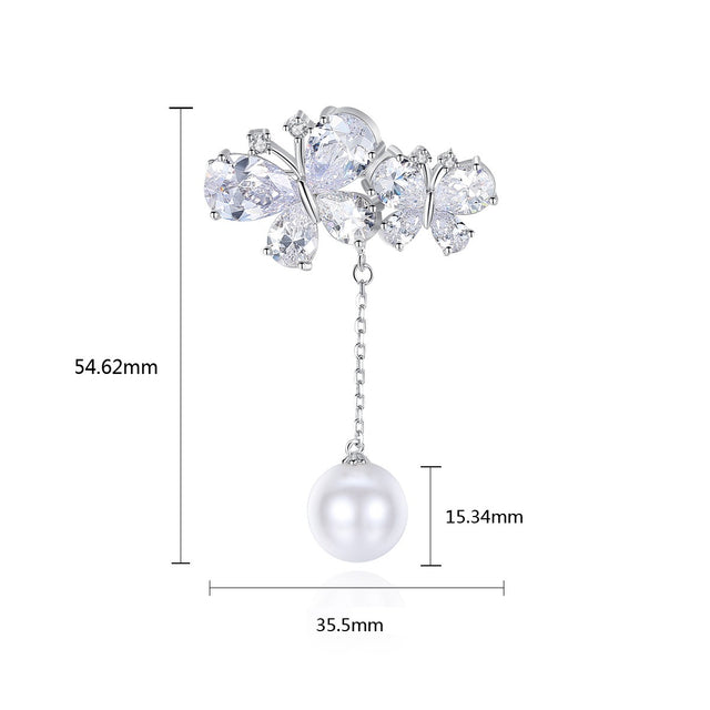 Zircon Butterfly Pin Fashion Korean Edition AAA Zircon Butterfly Design Pearl Women's Small Suit Accessories - V.I.P Digital Presence