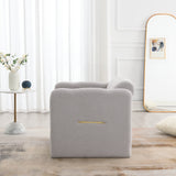 Armchair with wavy armrests, metal decorations on both sides of the armrests, made of Teddy cloth, light gray - V.I.P Digital Presence