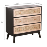31.5 "3-Drawers Rattan Storage Cabinet Rattan Drawer,for Bedroom,Living Room,Natural drawer and black panel - V.I.P Digital Presence