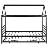 Twin Size Metal House Shape Platform Bed with Trundle Black