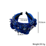 Solid color fabric flower oversized wide edged crystal headband - V.I.P Digital Presence