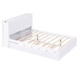 Full Size Storage Platform Bed with Pull Out Shelves and Twin Size Trundle, White