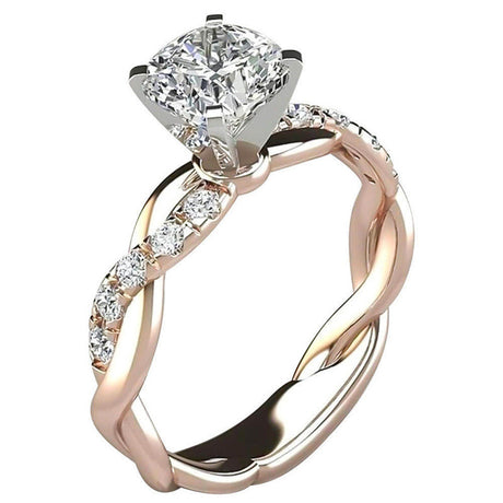 European and American jewelry 18k rose gold plated two-tone princess square diamond ring cross twist diamond ring - V.I.P Digital Presence