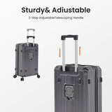 Luggage Set 4 pcs (20"/24"/29"/Travel Bag), PC+ABS Durable Lightweight Luggage with Collapsible Cup Holder, TSA Lock, Gray
