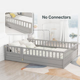 Full size floor bed, children's floor bed frame, Montessori wood floor bed, support Flat noodles gray - V.I.P Digital Presence