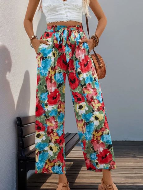 Tied Printed Wide Leg Pants - V.I.P Digital Presence