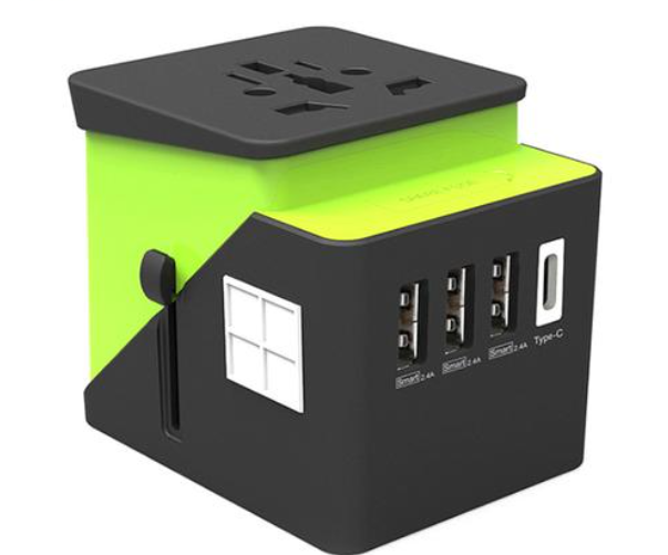 2019 , 3 USB + 1 Typc C International Power Adapter for Europe, UK, China, Australia, Japan and More 200 Countries Black Green - V.I.P Digital Presence