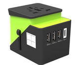 2019 , 3 USB + 1 Typc C International Power Adapter for Europe, UK, China, Australia, Japan and More 200 Countries Black Green - V.I.P Digital Presence