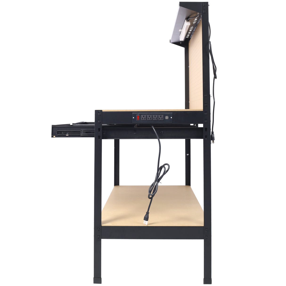 Steel Workbench Tool Storage Work Bench Workshop Tools Table W/Drawer and Peg Board ,4xAC outlets 2xUSB Ports - V.I.P Digital Presence