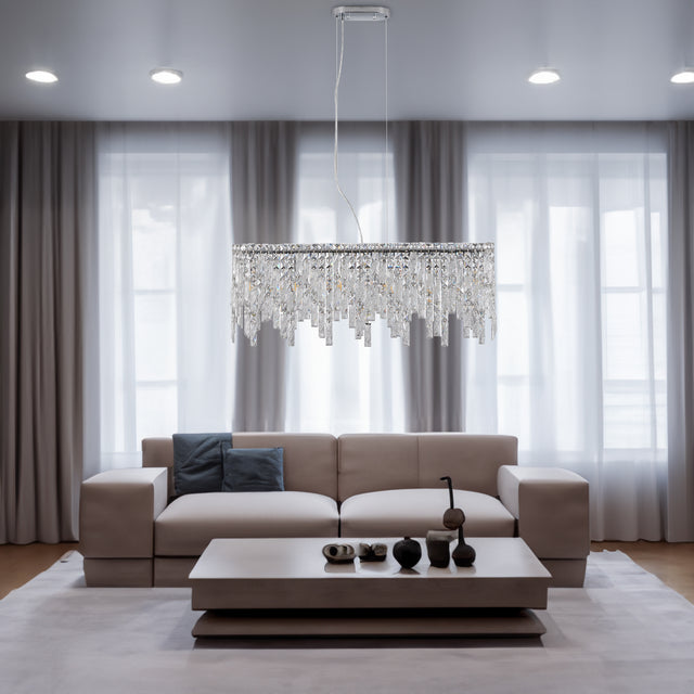 Silver elegant oval crystal pendant light, modern ceiling fixture with reflective suspended crystal (bulb not included) - V.I.P Digital Presence
