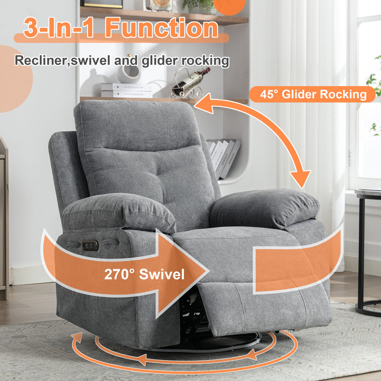270 degree rotating electric recliner speaker with LED light, USB+C charging port, extendable foot pedal, adjustable backrest - V.I.P Digital Presence