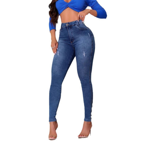 High waisted elastic jeans for women slim fit and hip lifting pants - V.I.P Digital Presence