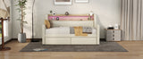 Twin Size Daybed with Storage Drawers, Upholstered Daybed with Charging Station and LED Lights, Beige - V.I.P Digital Presence