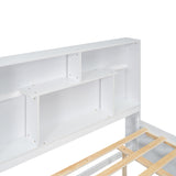 Queen Size Platform Bed with Storage Headboard and 2 Drawers, White - V.I.P Digital Presence