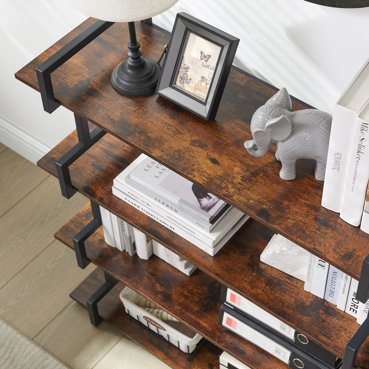 4-storey office bookshelf, rural wooden metal bookshelf, independent open bookshelf, industrial high angle bookshelf - V.I.P Digital Presence
