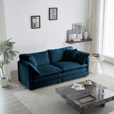 Modern Fabric Loveseat Sofa Couch for Living Room, Upholstered Large Size Deep Seat 2-Seat Sofa with 4 Pillows ,Blue Chenille - V.I.P Digital Presence