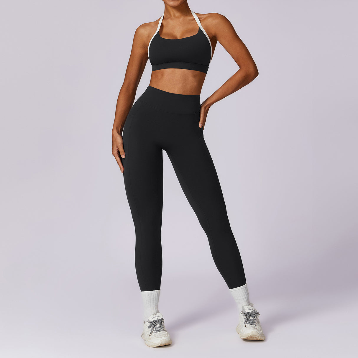 Color blocked back yoga suit set tight fitting sports and fitness suit for women - V.I.P Digital Presence