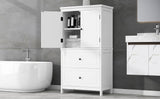 Bathroom Storage Cabinet, Cabinet with Two Doors and Drawers, Adjustable Shelf, MDF Board, White - V.I.P Digital Presence