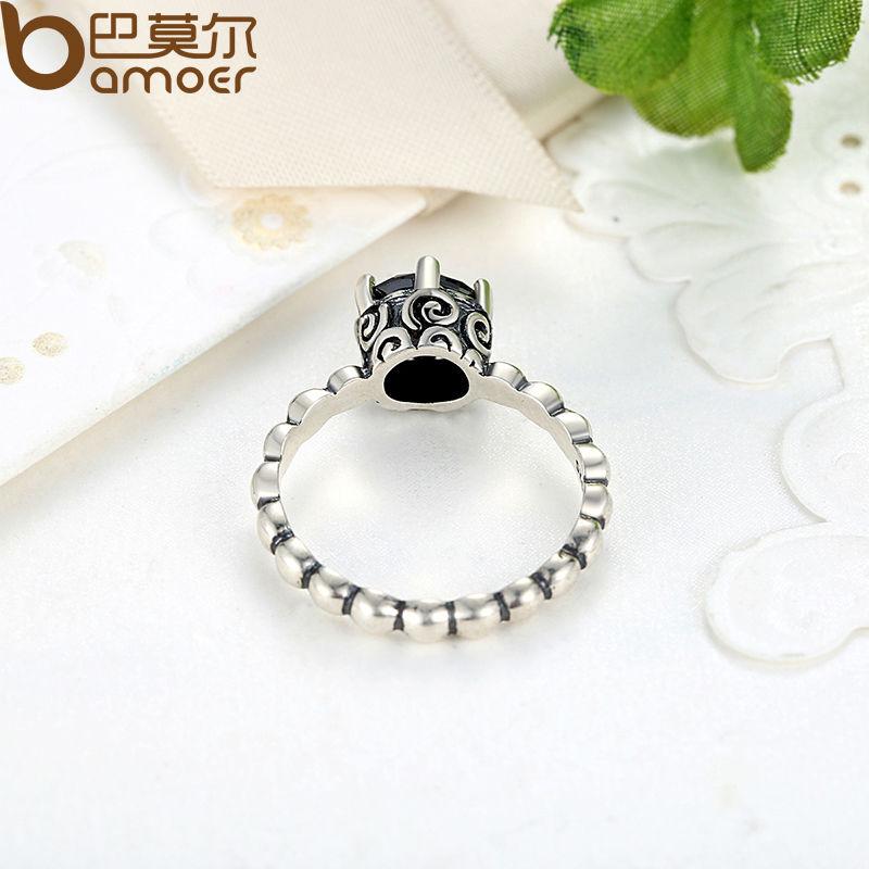 BAMOER Finger Ring with Black Cubic Zirconia Wedding Jewelry PA7205 - V.I.P Digital Presence