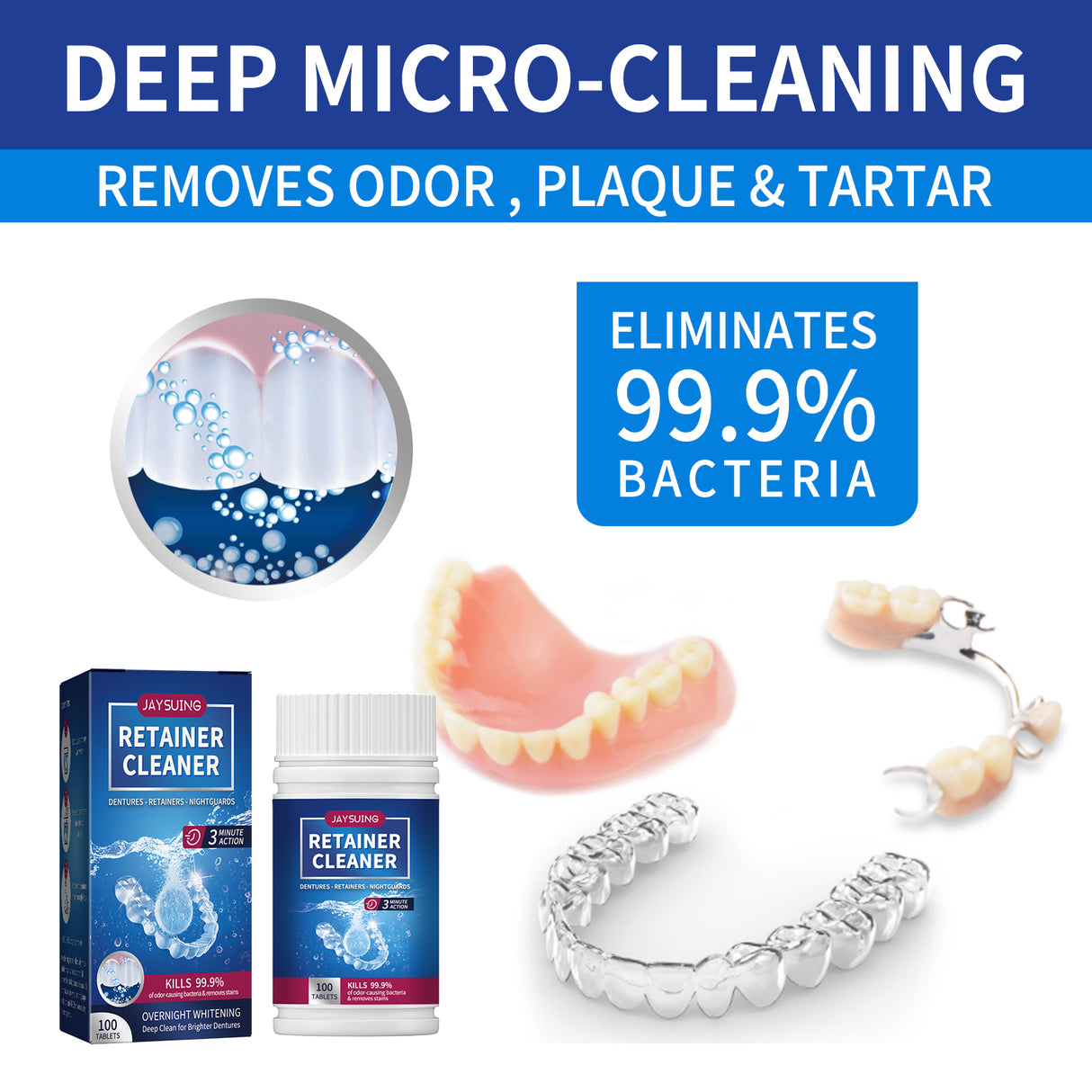Denture Cleaning Tablet, White Denture Fresh Breath Oral Care Cleaning Tablet - V.I.P Digital Presence
