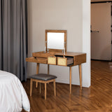 43.3 "Wooden vanity set with flip mirror and stool, three drawers and storage space for dressing table, brown