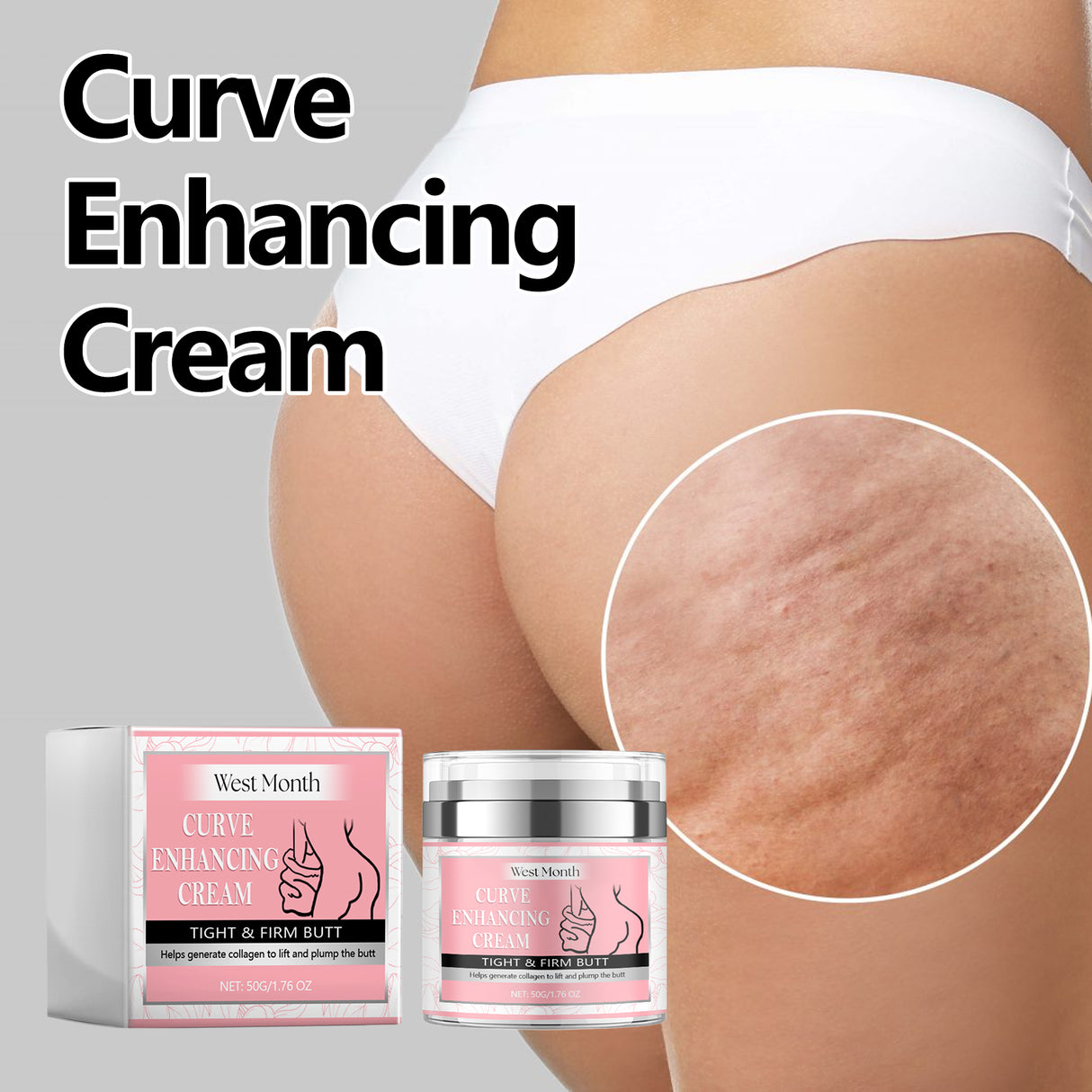 Crema realzadora de curvas, que esculpe las caderas y reafirma las curvas del cuerpo.