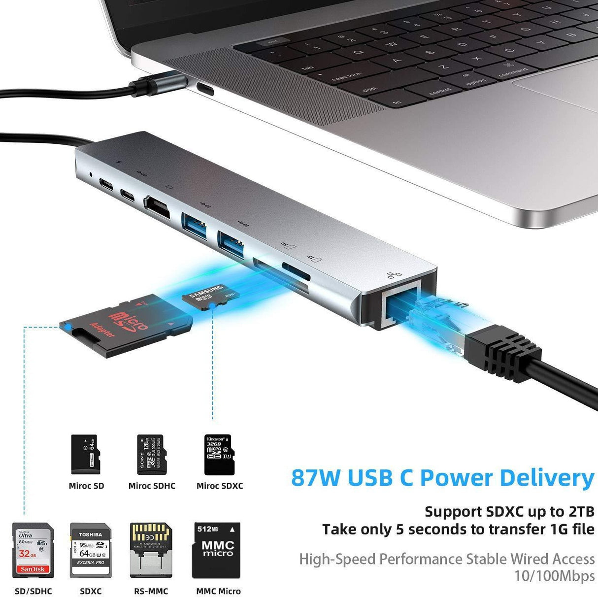 Eight in one docking station Type-C to network card HDMI multifunctional laptop converter - V.I.P Digital Presence