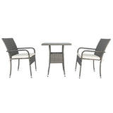 3 Piece Patio Wicker Conversation Set Grey Wicker + white Cushion