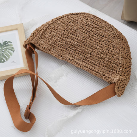 Sports Crossbody Bag Handmade Woven Dumpling Bag Breathable Semicircle Bag Versatile Rattan Bag Summer Beach Bag for Women Luxury - V.I.P Digital Presence