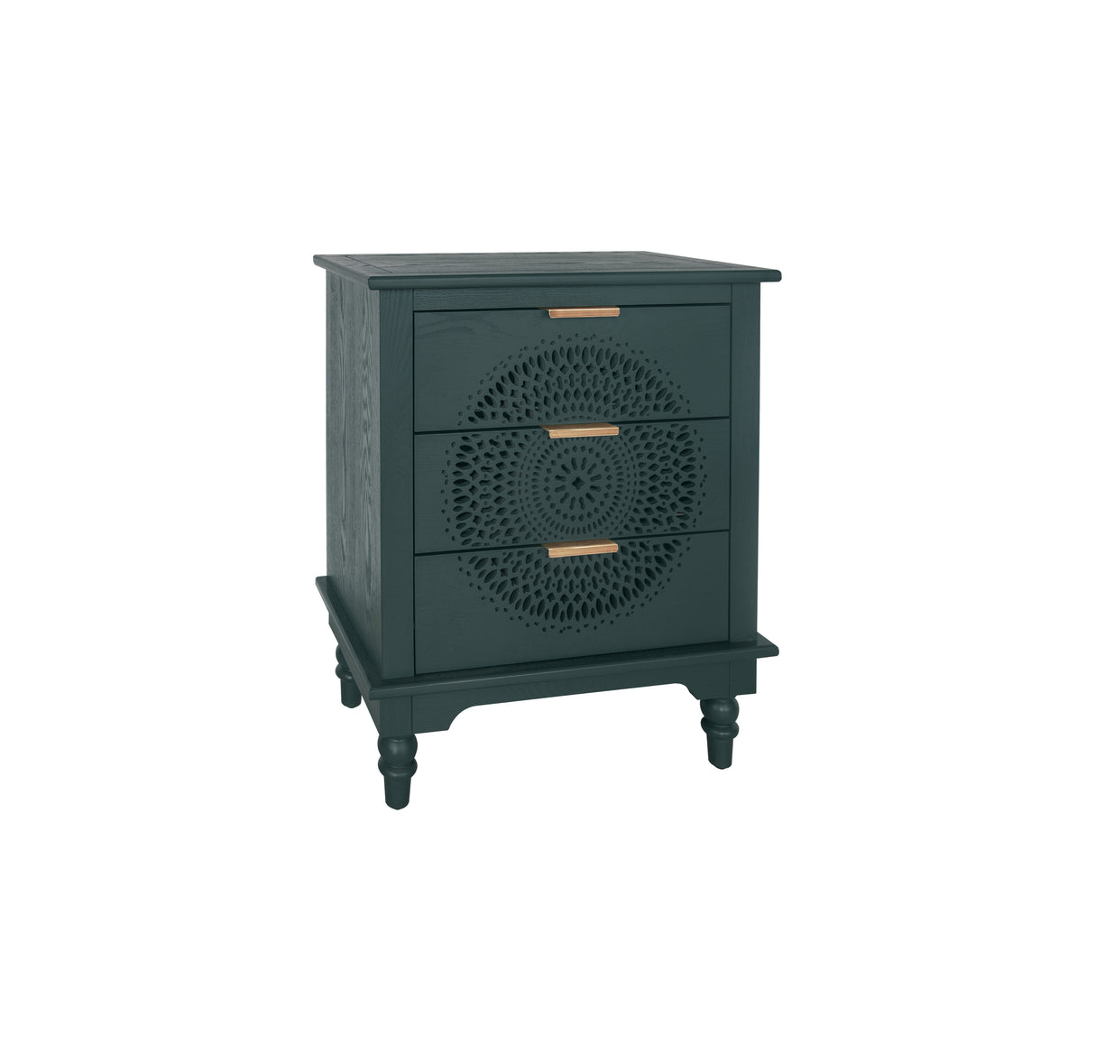 Hollow-Carved 3 Drawer Dresser Storage Chest with Metal Handles For Living Room Bedroom - V.I.P Digital Presence