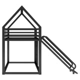 Twin over Twin House Bunk Bed with Ladder and Slide,Black - V.I.P Digital Presence