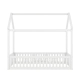 Twin Size Wood House Bed with Fence and Door, White - V.I.P Digital Presence