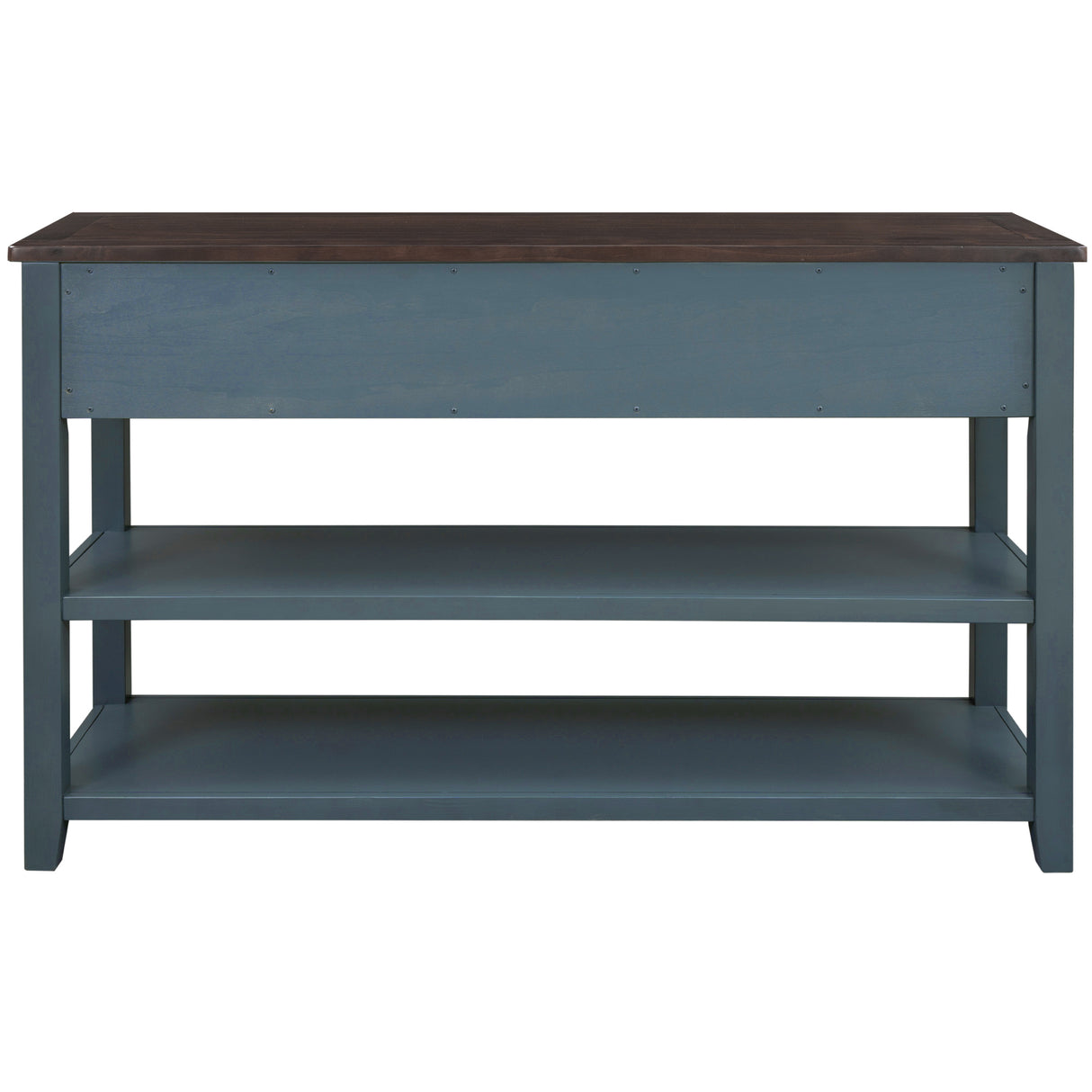 Retro Design Console Table with Two Open Shelves, Pine Solid Wood Frame and Legs for Living Room (Navy) - V.I.P Digital Presence