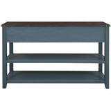Retro Design Console Table with Two Open Shelves, Pine Solid Wood Frame and Legs for Living Room (Navy) - V.I.P Digital Presence