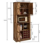 76-Inch Tall Rustic Oak Color Farmhouse Kitchen Faux Rattan Wine Cabinet, Kitchen Bar Cabinet with Square Compartments - V.I.P Digital Presence
