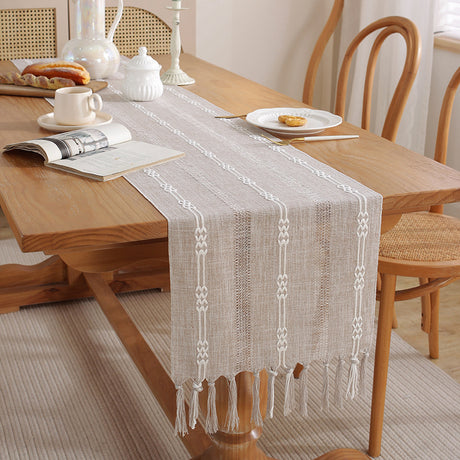 Hand - woven cotton and linen table flag with hollow tassels, suitable for household and rural dining tables - V.I.P Digital Presence