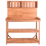 65" Large Wooden Farmhouse Rustic Outdoor Potting Bench Table Garden Potting Bench with 4 Storage Shelves and Side Hook,Natural - V.I.P Digital Presence