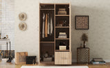 Wooden Wardrobe with Double Doors, Armoire with Hanging Rod, 5 Fixed Shelves, One Storage Drawer,Natural - V.I.P Digital Presence