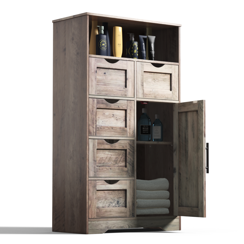 5 Drawers Storage Cabinet with Adjustable Shelves, Bathroom Cabinet with Doors, Floor Cabinet for Living Room Grey - V.I.P Digital Presence
