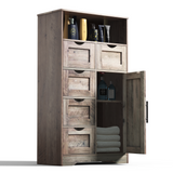 5 Drawers Storage Cabinet with Adjustable Shelves, Bathroom Cabinet with Doors, Floor Cabinet for Living Room Grey - V.I.P Digital Presence