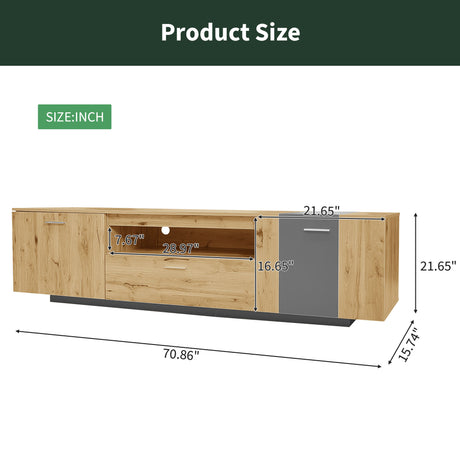 70 inch modern TV stand with 3 cabinets and drawers, entertainment center can accommodate TVs under 80 inches - V.I.P Digital Presence