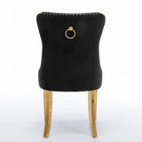Solid wood velvet cushion chair, gold-plated stainless steel chair leg nail head decoration 2-piece set in black and gold
