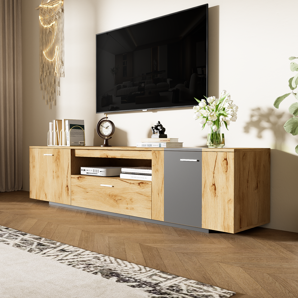 70 inch modern TV stand with 3 cabinets and drawers, entertainment center can accommodate TVs under 80 inches - V.I.P Digital Presence