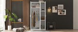 3 Door Wardrobe with Mirror, Armoire with Hanging Rod and 3 Fixed Shelves,White - V.I.P Digital Presence